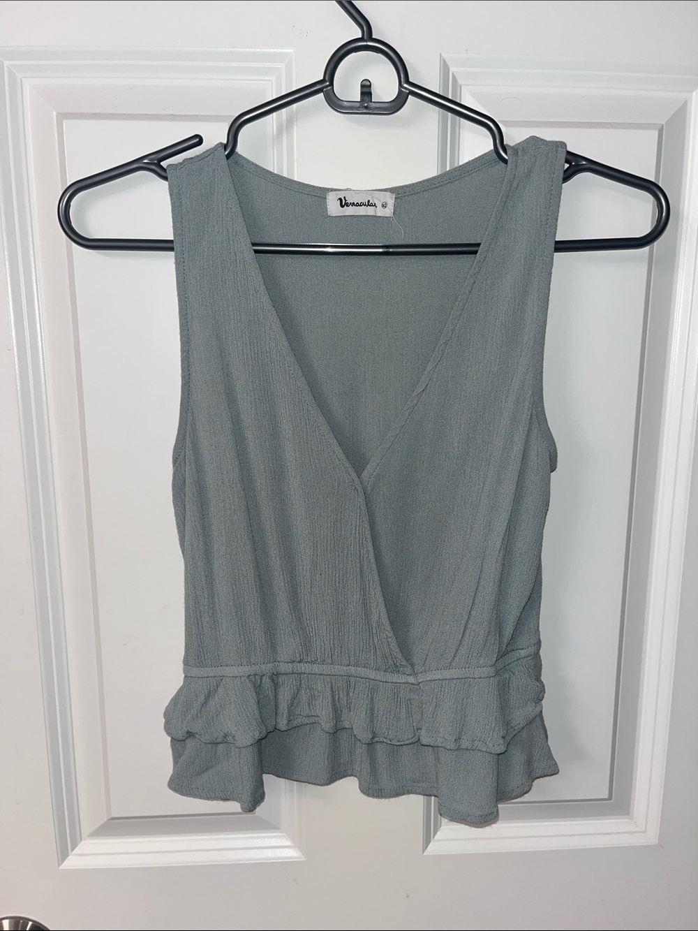 Vernacular Sage Green Ruffle-Hem Sleeveless Wrap Camisole
